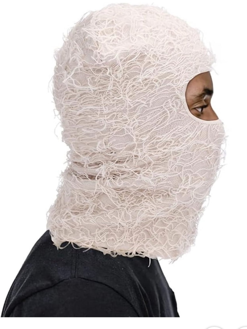 Anine Bing Cream Textured Fringe Knit Balaclava C1.Bk.R.2